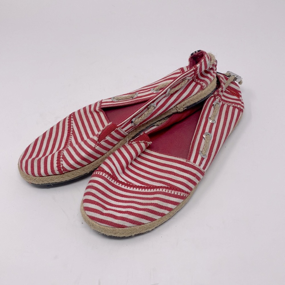 Nautica Red & White Striped Closed Toe Espadrille Flats Size 6